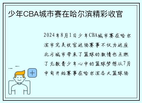 少年CBA城市赛在哈尔滨精彩收官
